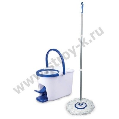 Набор для уборки: ведро 11/5л, отжим, педаль, швабра, насадка-липучка, LAIMA 601459 БЕЛО-СИНИЙ 