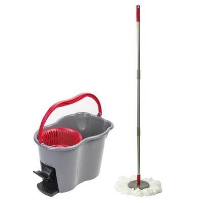Набор для уборки: ведро 14л, отжим, педаль, швабра, 2 насадки-кольцо, LAIMA 603622 СЕРО-КРАСНЫЙ