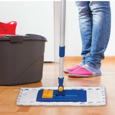 Швабра с флаундером 40см, телескоп. черенок 130см, микрофибра/абразив, LAIMA 601462 