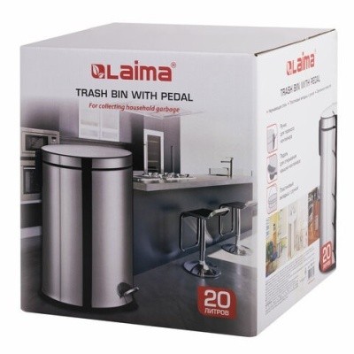 Ведро-контейнер для мусора, с педалью, зеркальное LAIMA "Classic Plus", 20л 608114 (Турция)